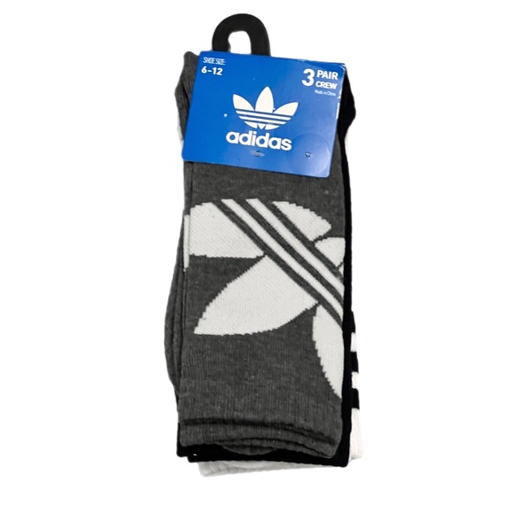Adidas Originals Men's 3 Pack Crew Socks Size 6-12 Black/White/Heather Grey - Picture 2 of 3